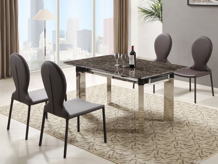 Stainless Steel Marble Top Extendable Dining Table