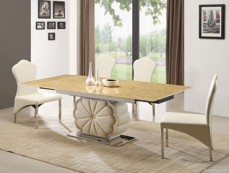 Stainless Steel Marble Top Extendable Dining Table