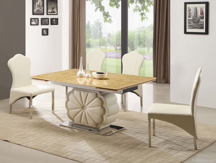 Stainless Steel Marble Top Extendable Dining Table