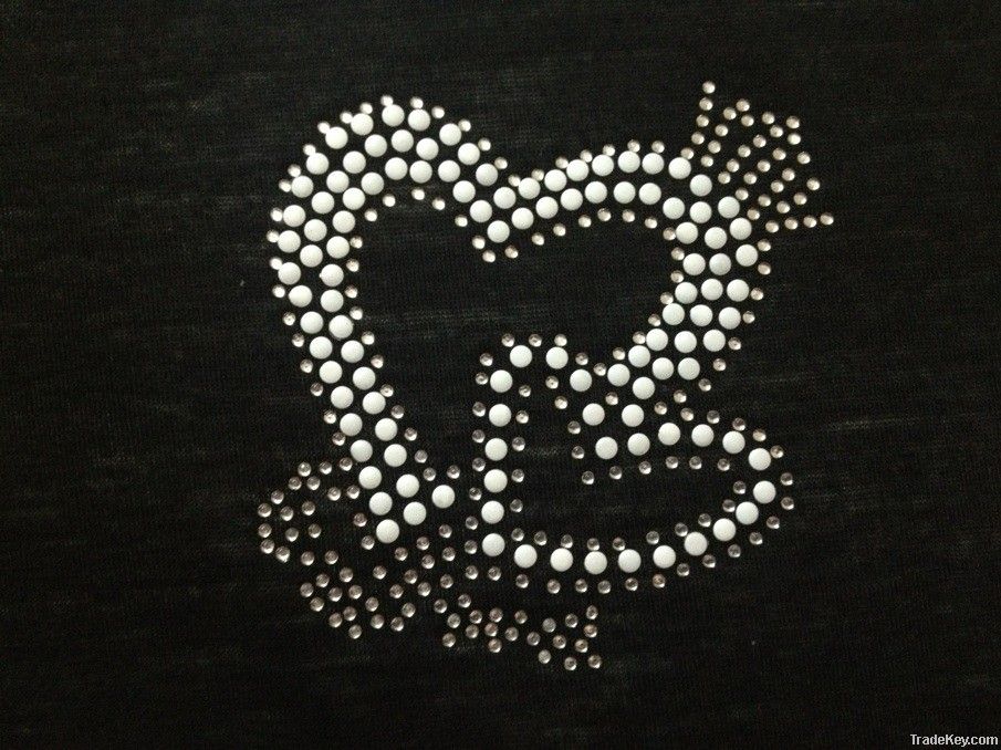 double heart design strass motif