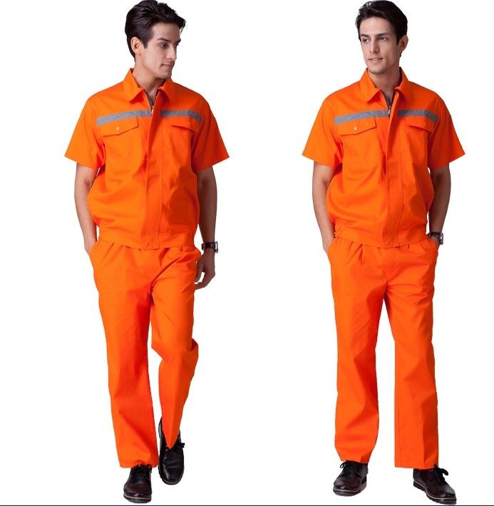 New 2014 100 cotton  men short sleeve reflective workwear coverall uniform 