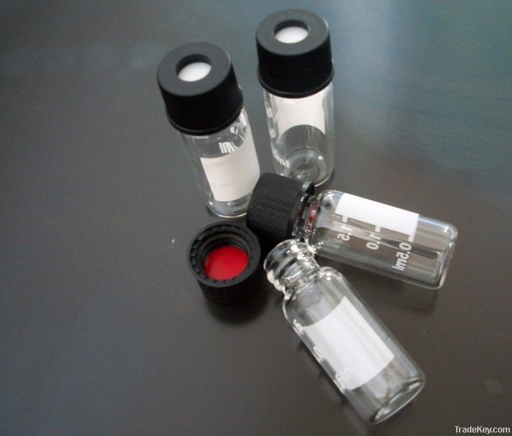 autosampler vials pre-assembly black open-topped cap and red PTFE/whit