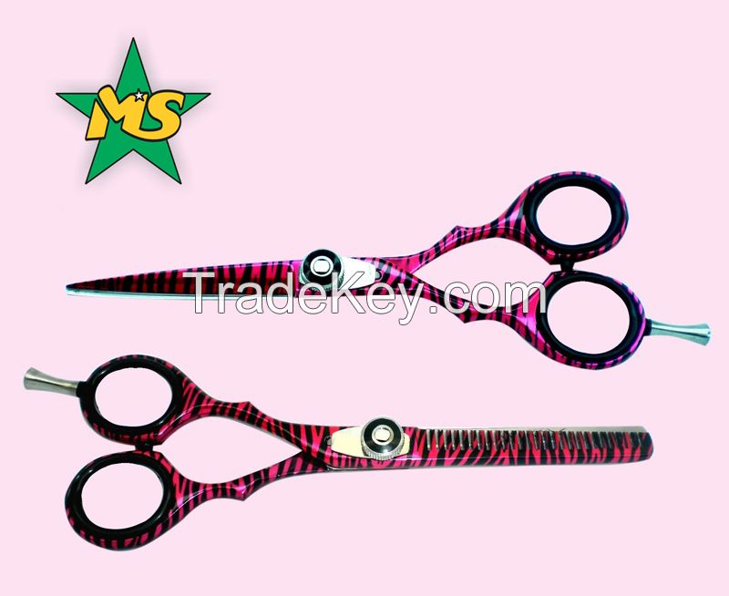 Professional Barber Razor Edge Hair Cutting Scissors &amp;amp; Shears Set Pink Zebra Set