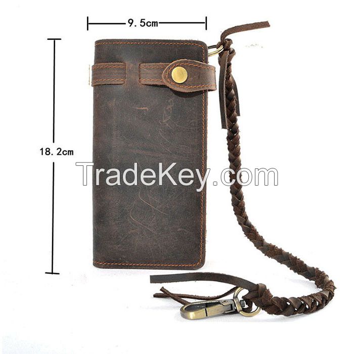 men wallet Men's Leather Biker Chain Long Wallet Card Holder Checkbook Coin Purse Vintage