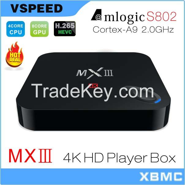 Android 4.4 TV Box1080p Android TV Box Mxiii S802 M82 (MX3) 4k Video Play Back, Pre-Installed Xbmc, Miracast, Dlna, Airplay