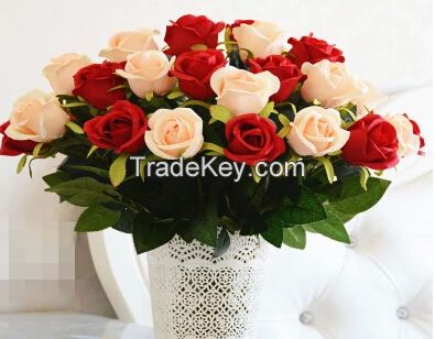 New Artificial Fake Silk Circle Center Rose Flower Bouquet For Home Wedding Decor Table Centerpieces Decoration 