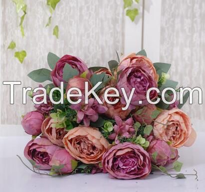 Europeanism artificial noble peony flower bouquet Home Party Decorative Flowers 52cm length with six big flowers good quality silk handmade flower