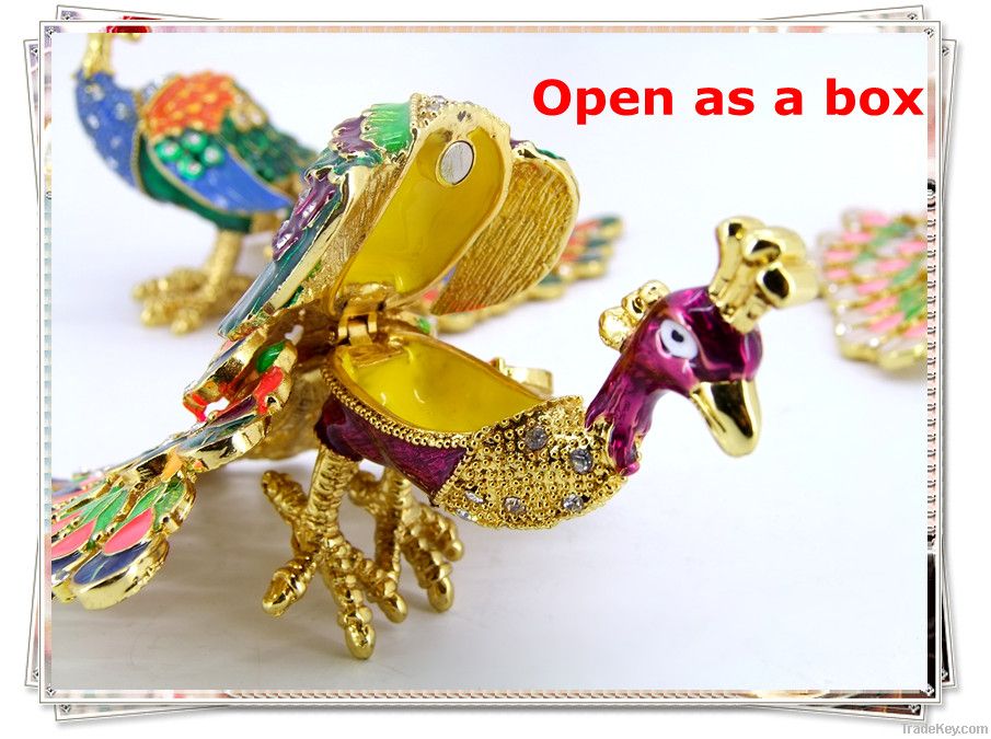 Fashion Peacock Metal Trinket Boxes(QF3234-003)