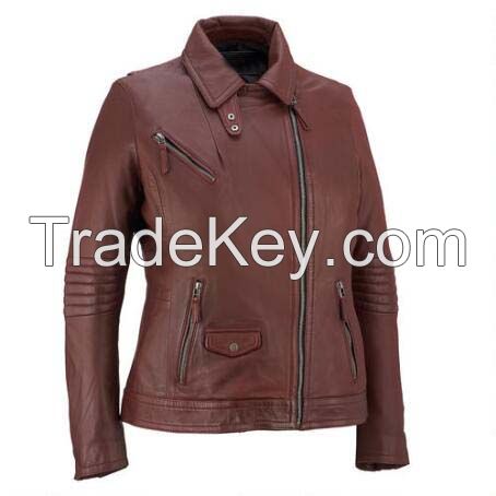 Black Ladies Fashion Outdoor Leather full sleeves Jacket with front pockets 