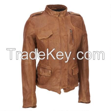 Tan Color Leather Motorbike Jacket/Cowhide Leather Fashion