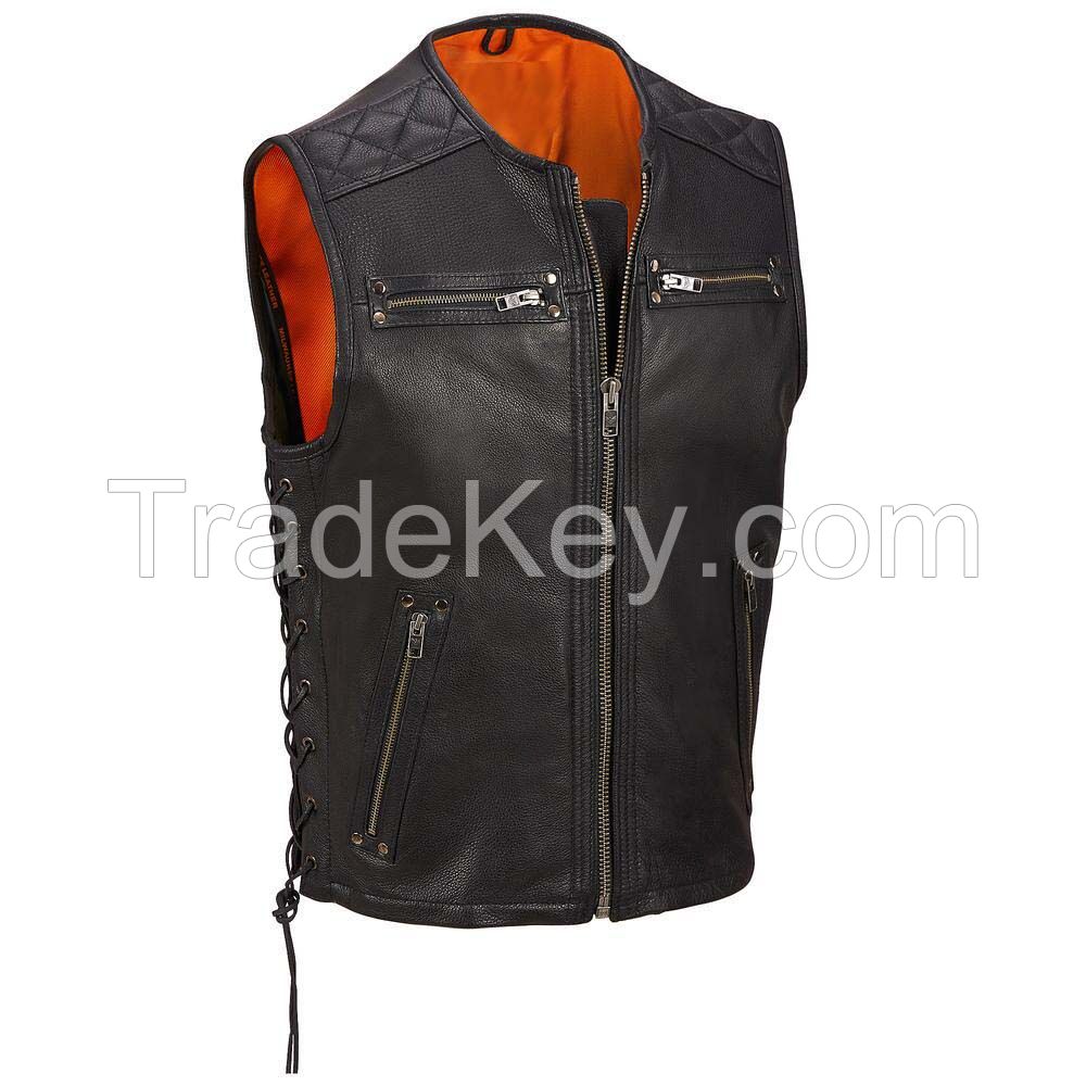 Leather Motorcycle Biker Vest For Men 2017