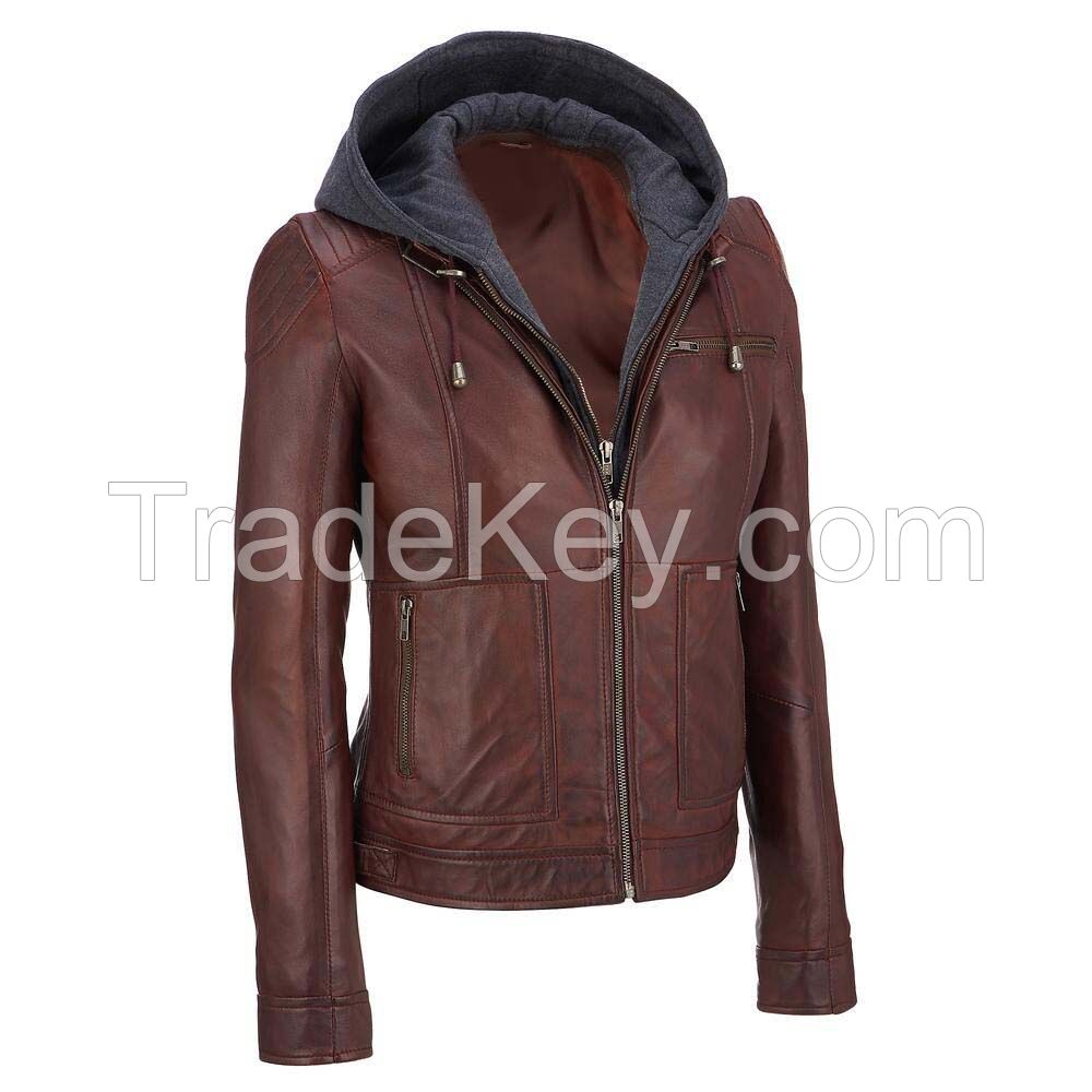 black faux leather hooded fur hooded jackets for women, fur hood women