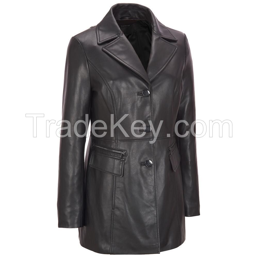 Real leather long coats with whole-hide fox fur collar