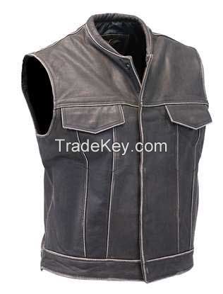 brown leather vest with pockets