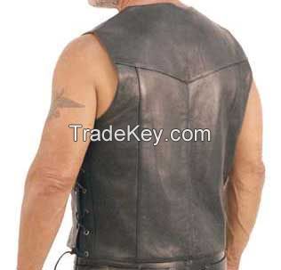 blue denim motorcycle vest