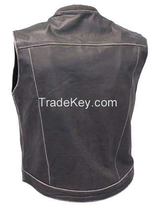 brown leather vest with pockets