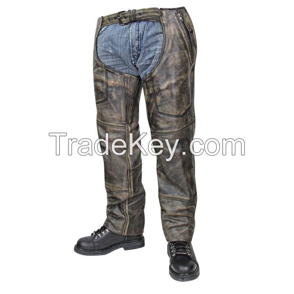 MENS MOTORBIKE CLASSIC GENUINE LEATHER RIDING CHAP PANT