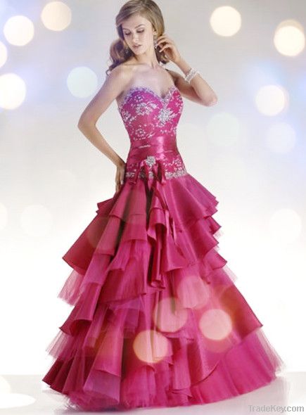 Beading Ruffle Sash Floor Length Quinceanera Prom Dresses