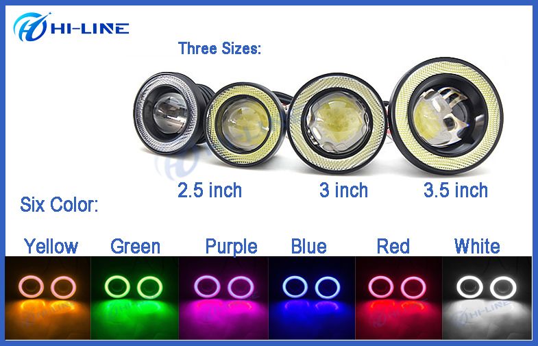 Custom Blue Car Parts Headlight Cob LED Fog Light Bulbs with Angel Eyes and Projector Lens