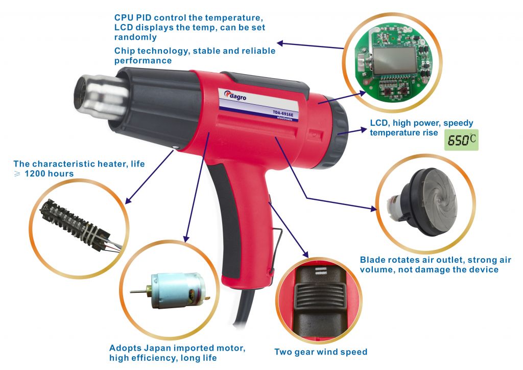 digital lcd display smd Japan motor electric hot air blower heat gun