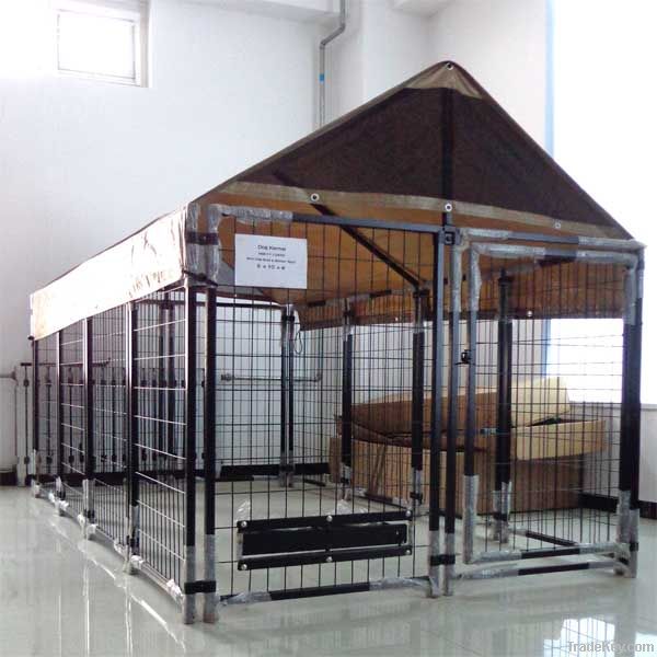 Luxury dog kennel with cover and bowls