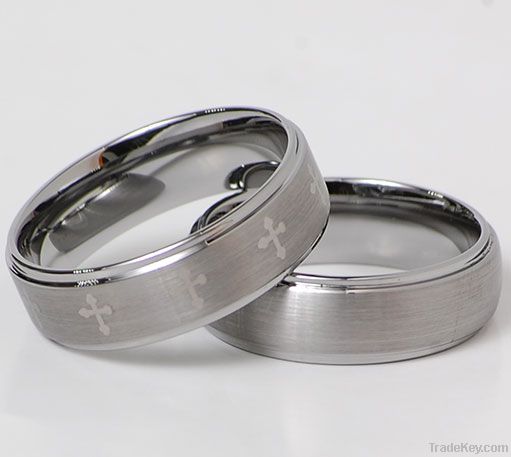 8MM Tungsten Carbide Mens Ring Silver Cross Wedding Band Tungsten Ring