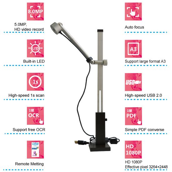 educational document scanner  connect via.usb, 8.0MP, school students