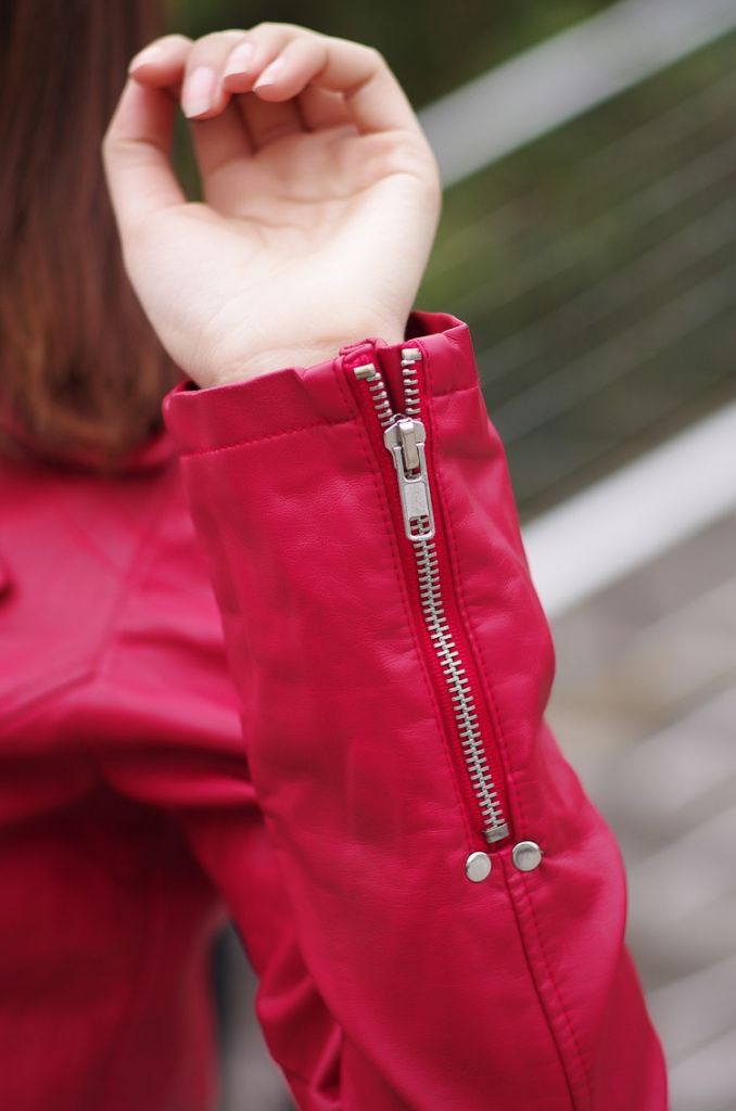 red motor biker PU leather jacket 