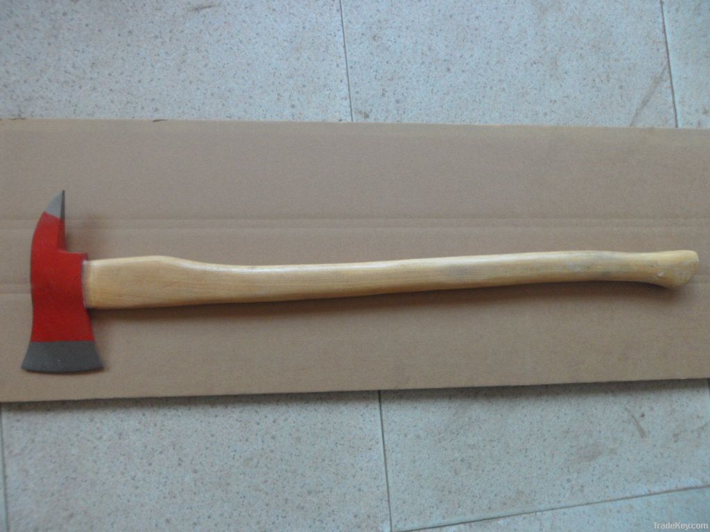 Fire axe with wooden handle