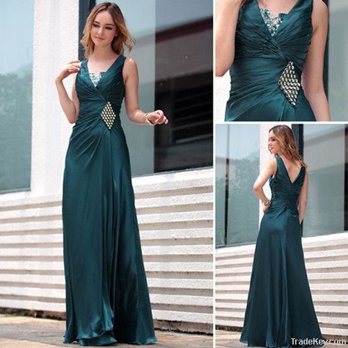 DORISQUEEN(DORIS)Dark green off shoulder ruffle v-neck evening gown