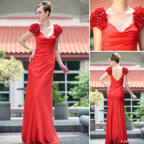 DORISQUEEN drop shipping hot sale floor length appliqued dark red even