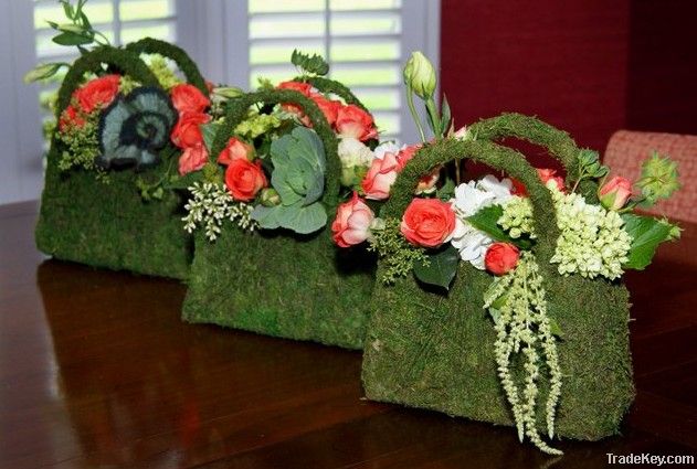 moss purse, moss basket, moss product, artifical moss purse planter