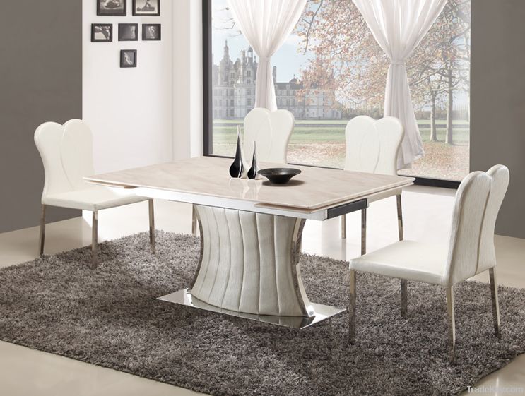 stainless steel marble top extendable dining table