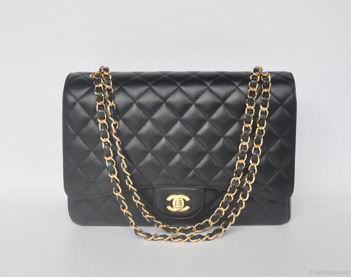 BLACK LAMBSKIN CLASSIC FLAP BAG 2.55 GOLD HW