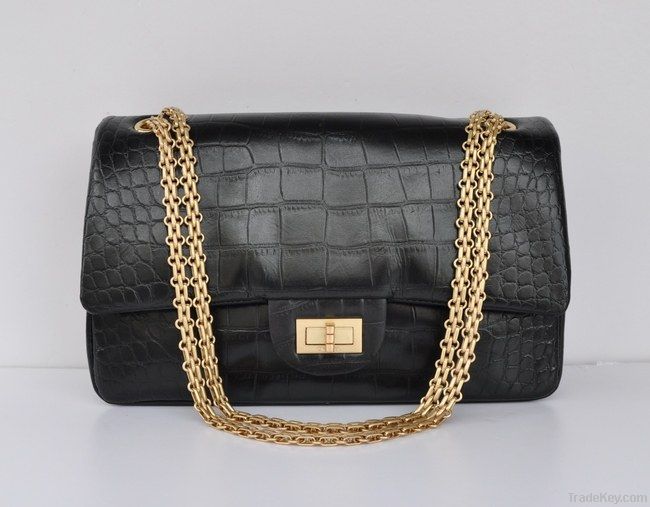 BLACK LAMBSKIN CLASSIC FLAP BAG 2.55 GOLD HW