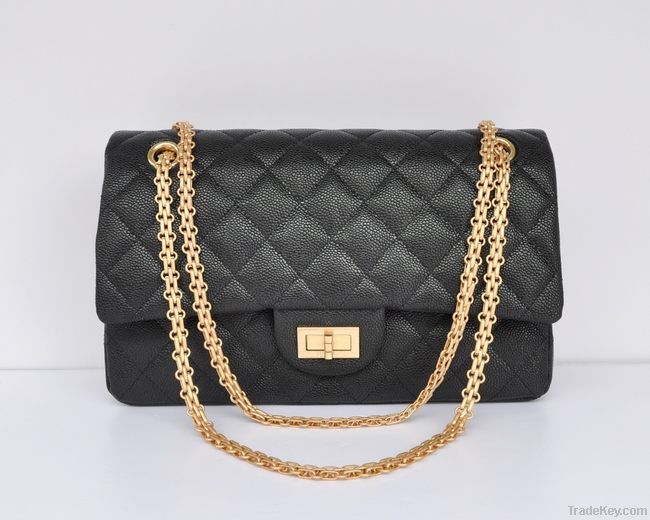 BLACK LAMBSKIN CLASSIC FLAP BAG 2.55 GOLD HW