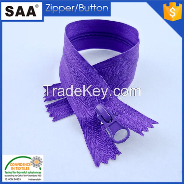 3# purple color reverse   nylon  zipper for dress 