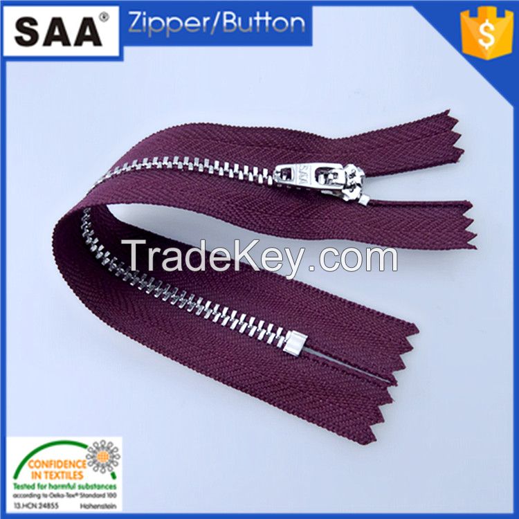 5# close end metal zipper with sliver color teeth 