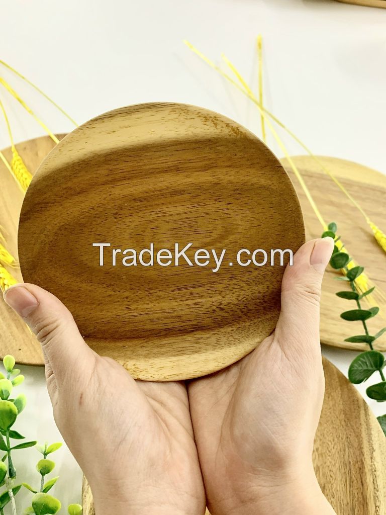 Acacia Round Plate Dish Customized Sizes Logo Serving Tableware Dining Salad Appetizers Eco Friendly Wholesale