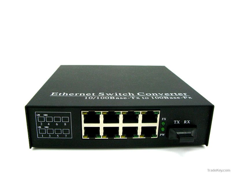 10/100Mbps Fast Fiber Media converter with 8RJ45 ports