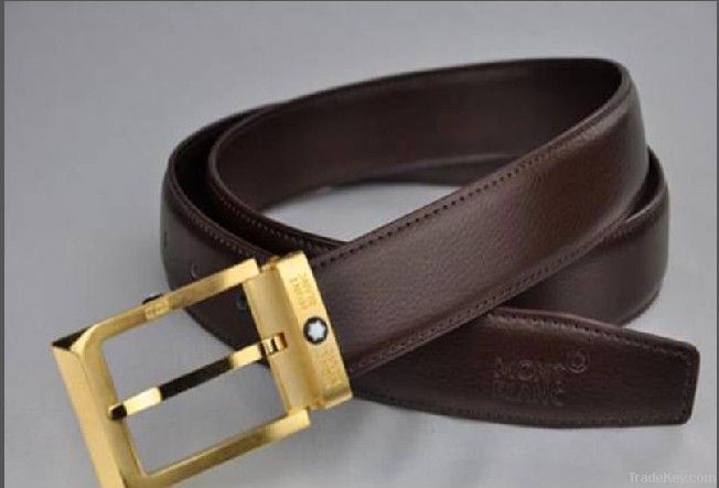 golden buckle men&#039;s leather belt