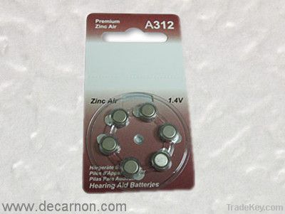 1.4V A312/PR41 zinc air hearing aid/deaf aid button cell battery