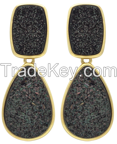 GOLD PLATED EARRING WITH ROSE DRUZY AND ZIRCON