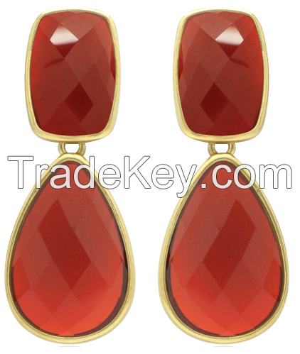 GOLD PLATED EARRING WITH ROSE DRUZY AND ZIRCON