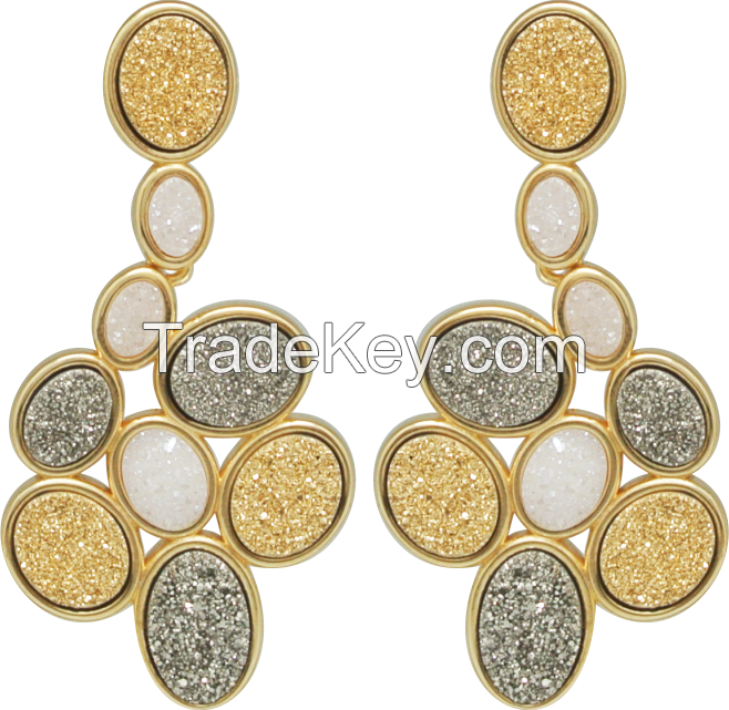 GOLD PLATED EARRING WITH ROSE DRUZY AND ZIRCON