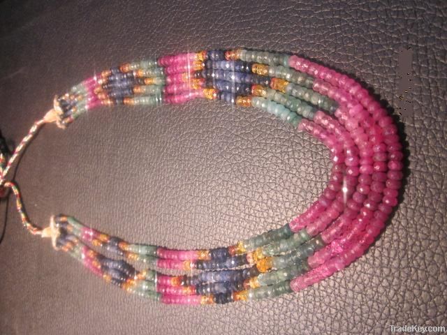 Multi-color&#039; 5 layer - Gemstone Faceted Beads Necklace