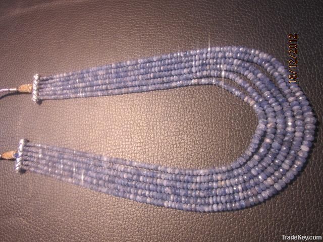 Blue Sapphire beads&#039; 6 layer Necklace, Fine assorted beads