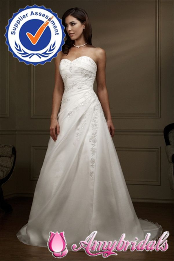 SA4804 A-line/Princess Sweetheart Chapel length Train Satin Organza wedding dress