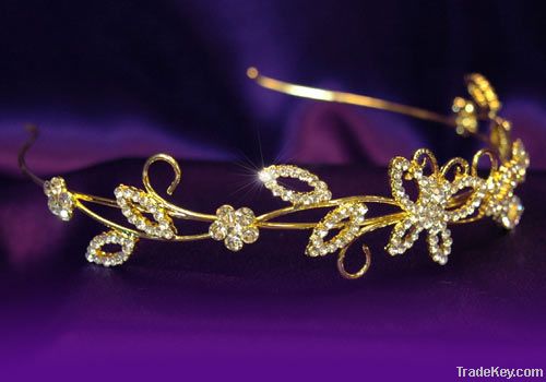 Bridal Wedding Crystal Gold Butterfly Headband Tiara CT1114