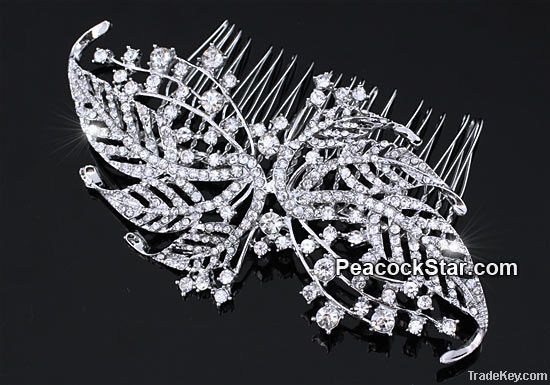 Bridal Wedding Art Deco Handmade Crystal Vintage Style Leaf Hair Comb